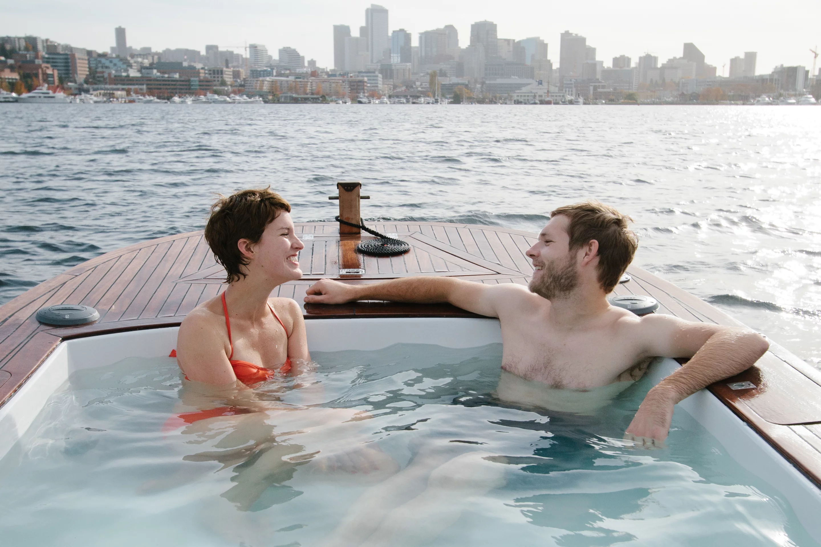 The Hot Tub Boat allows its passengers to soak while they cruise