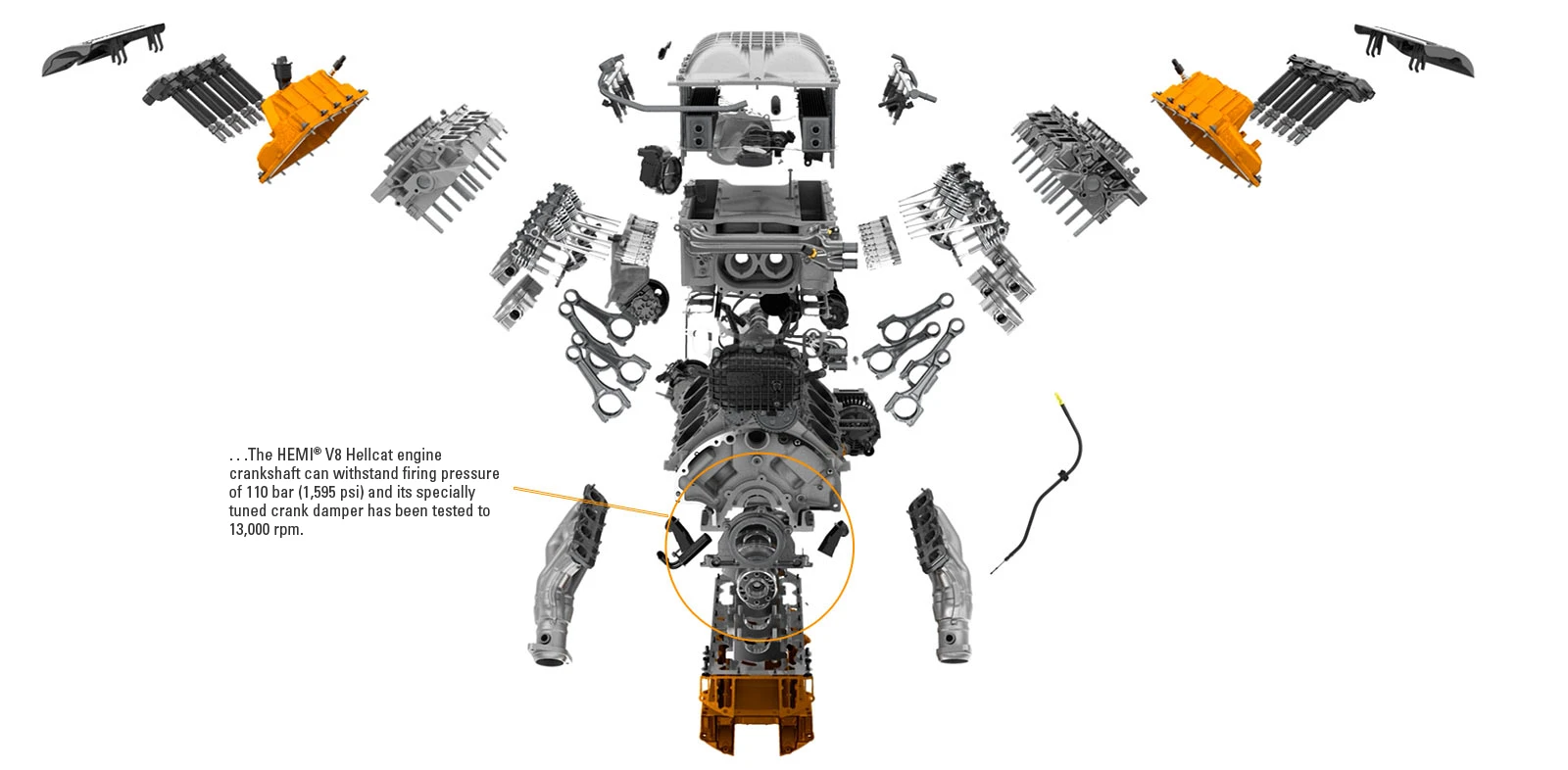 An exploded view of the engine