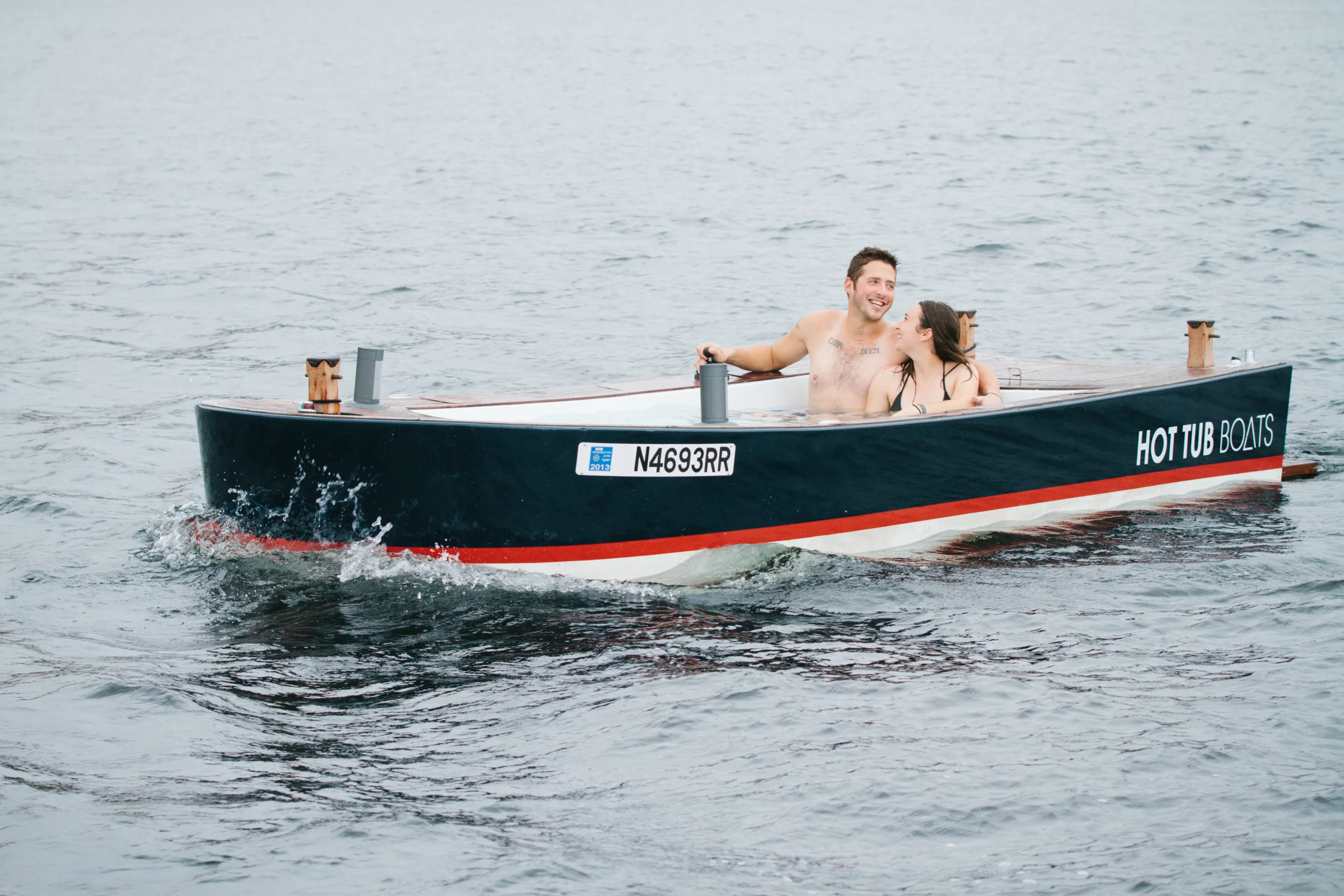 The Hot Tub Boat allows its passengers to soak while they cruise