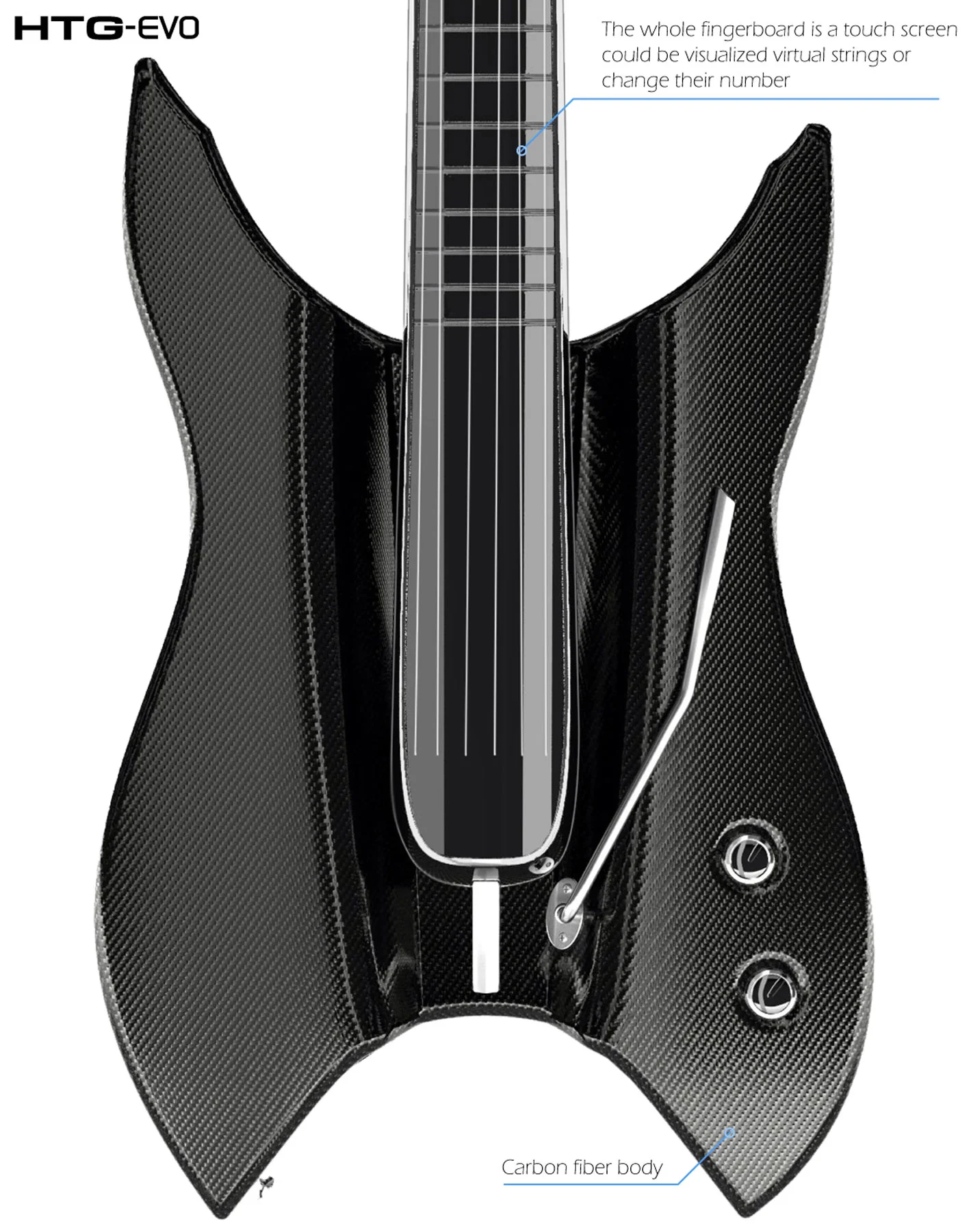 The HTG EVO benefits from a carbon fiber body and a completely multi-touch fingerboard/pick zone