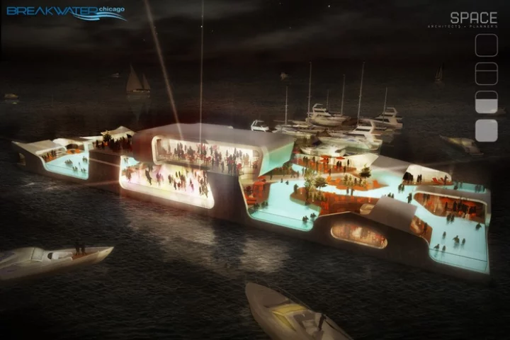 The Breakwater Chicago floating island would function as a entertainment complex with restaurants, bars and a swimming pool