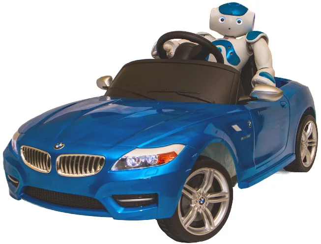 Both the robot and the car are available in blue or red