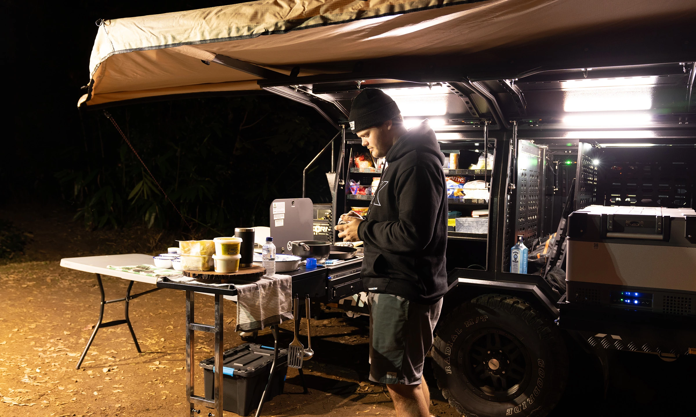 Cooking up dinner on the Hardkorr Xplorer trailer