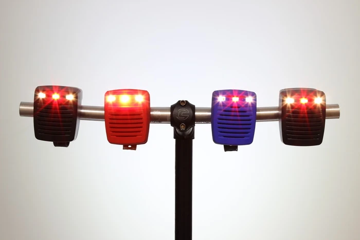A built-in computer stores two user-selected sound files and a series of lighting patterns