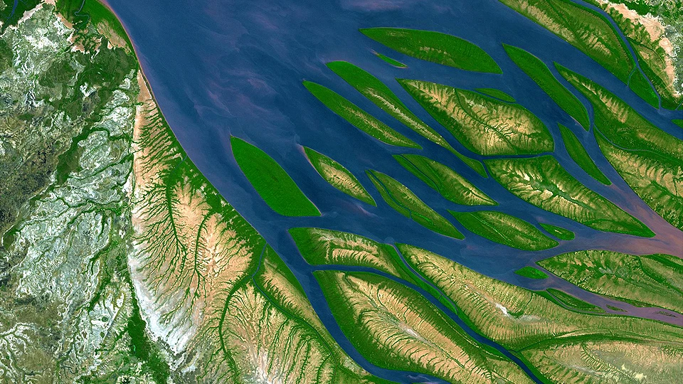 The mixing entropy battery could be used to build power plants at estuaries where fresh water rivers join the ocean (Image: NASA)