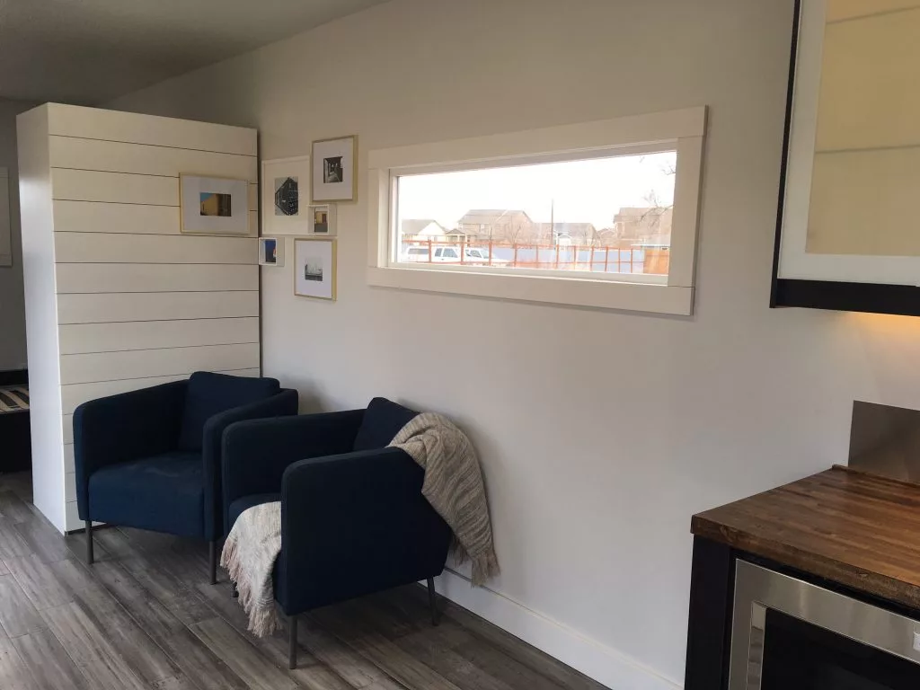 The Intellectual Tiny Home's lounge area