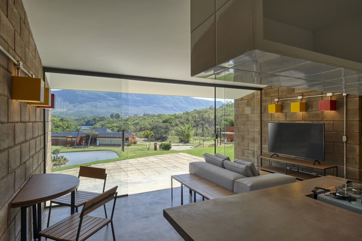 The adjoining living area opens out onto the surrounding gardens