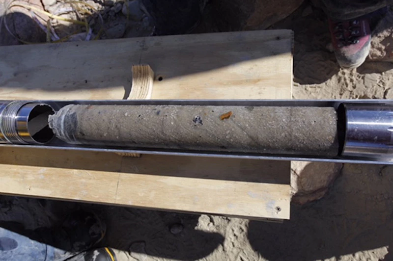 A section of the Antarctic ice core that may be the world's oldest, preserving material from as long as 5 million years ago