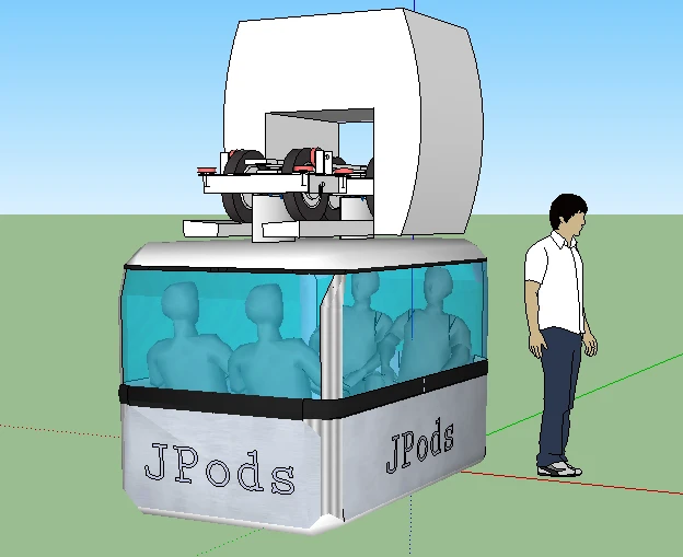 Rendering showing the scale of a production JPod and components