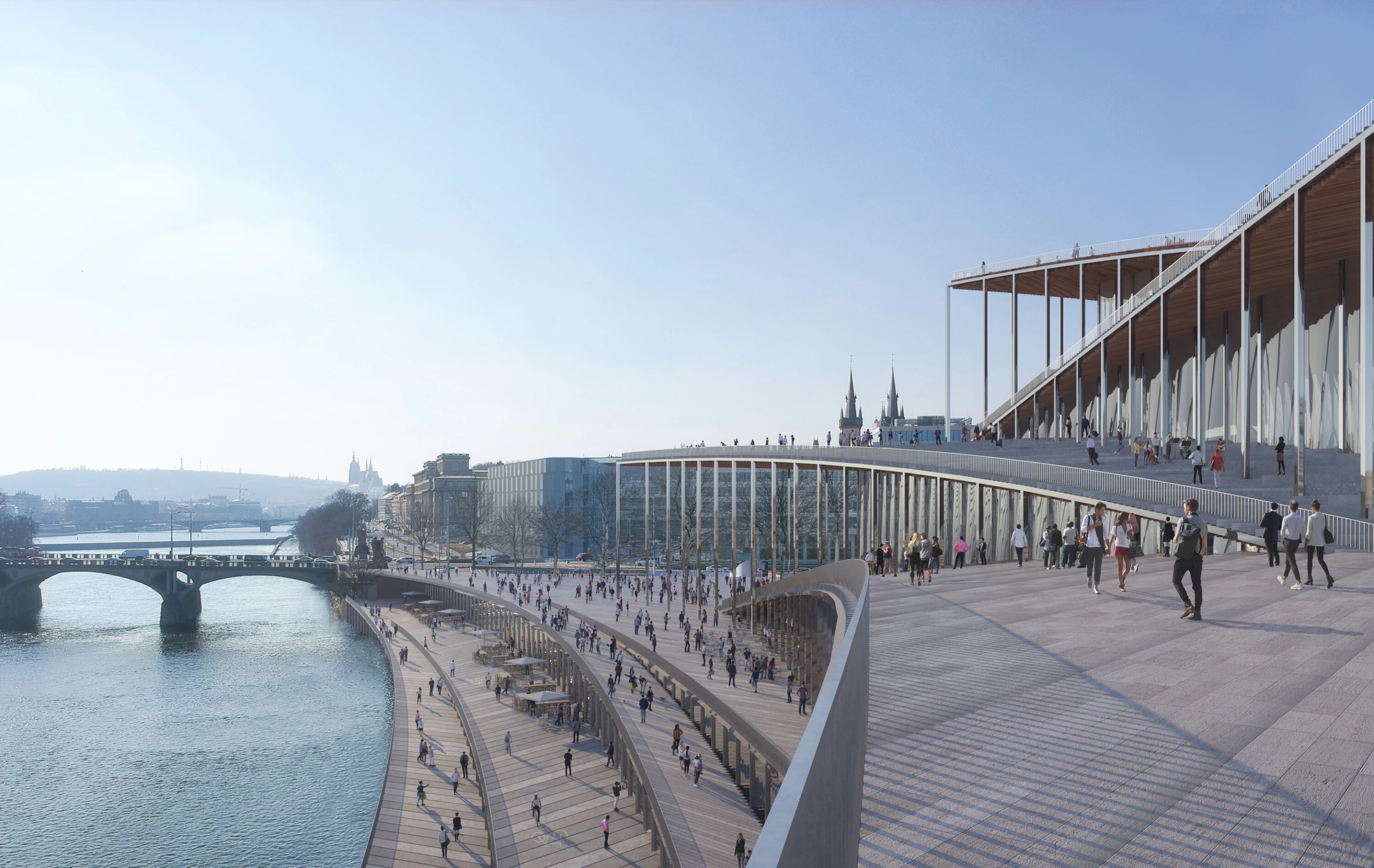 The Vltava Philharmonic Hall will be surrounded by a large public square and offer improved access to the waterfront