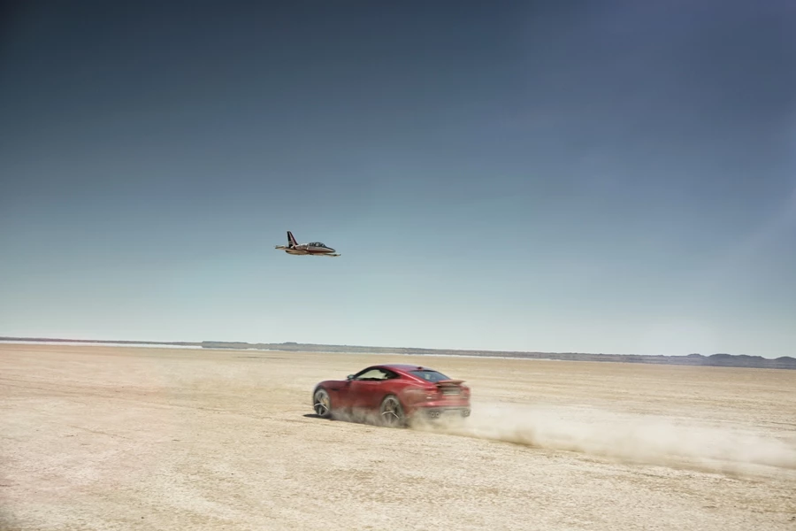 The F-Type (and a Jaguar XF also carrying comms equipment) were driven along the test track in the opposite direction to the L39 jet