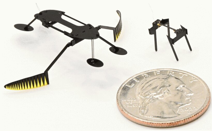 The WaterStrider and the MiniBug alongside a US quarter-dollar coin for scale