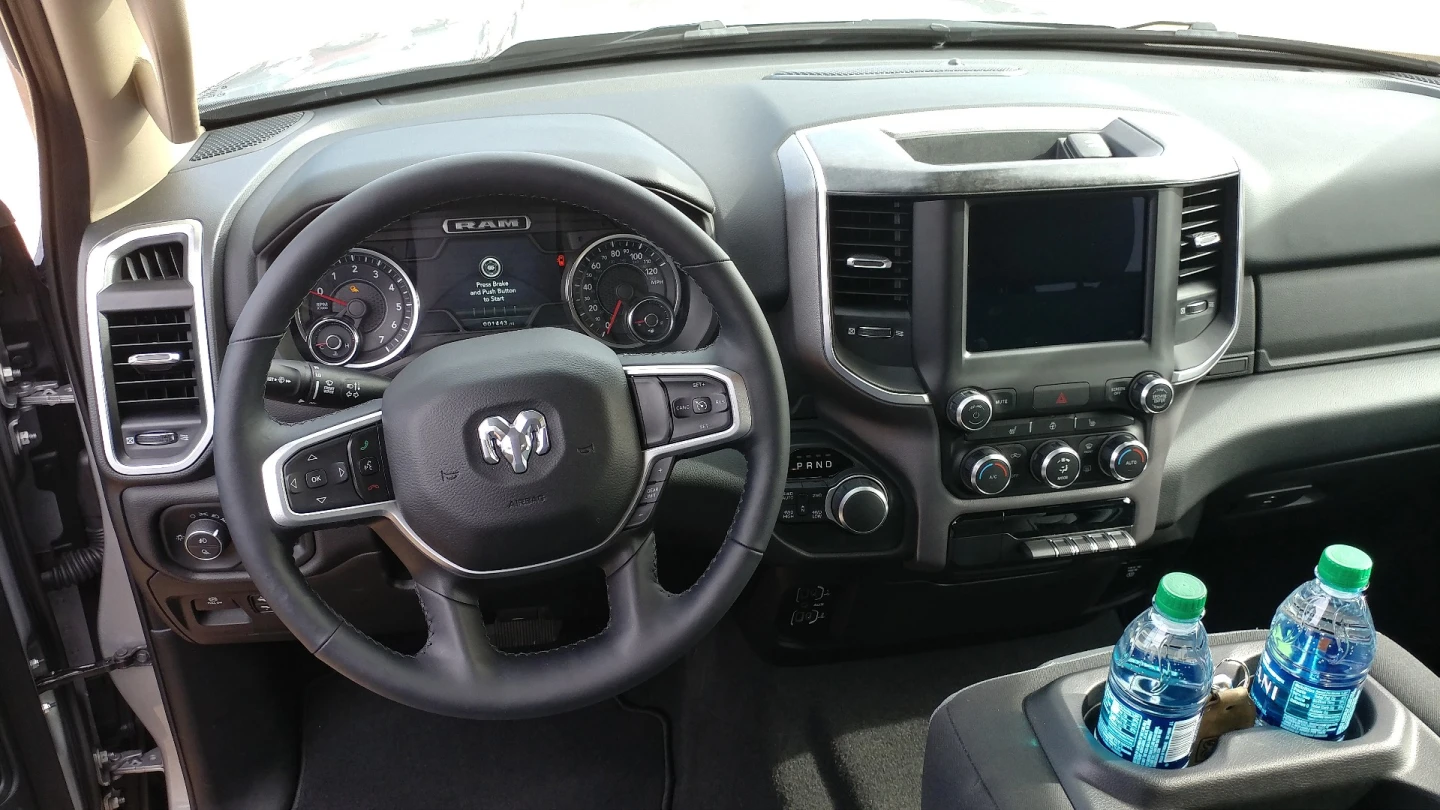 The interior of the 2019 Ram 1500 Big Horn is simple and workaday without being boring or cheap