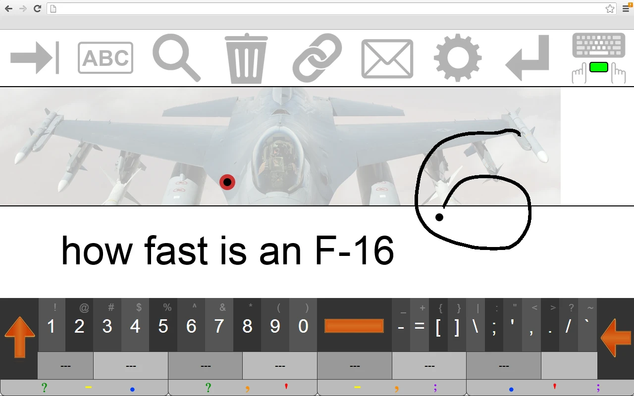 Separate layout screens are included for numbers and symbols, or a user can draw what's needed in the air and DexType will convert it to an onscreen character