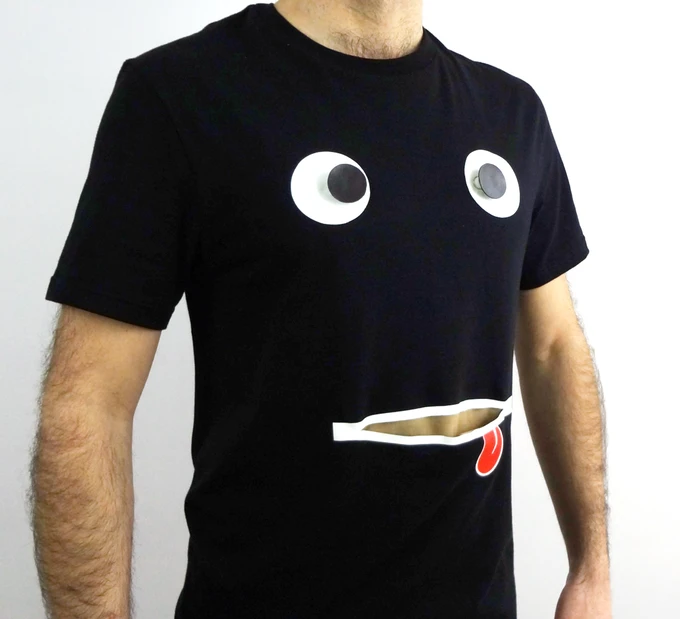 The BarfSuit looks like just a big dopey face, but it's made to hold sick bags