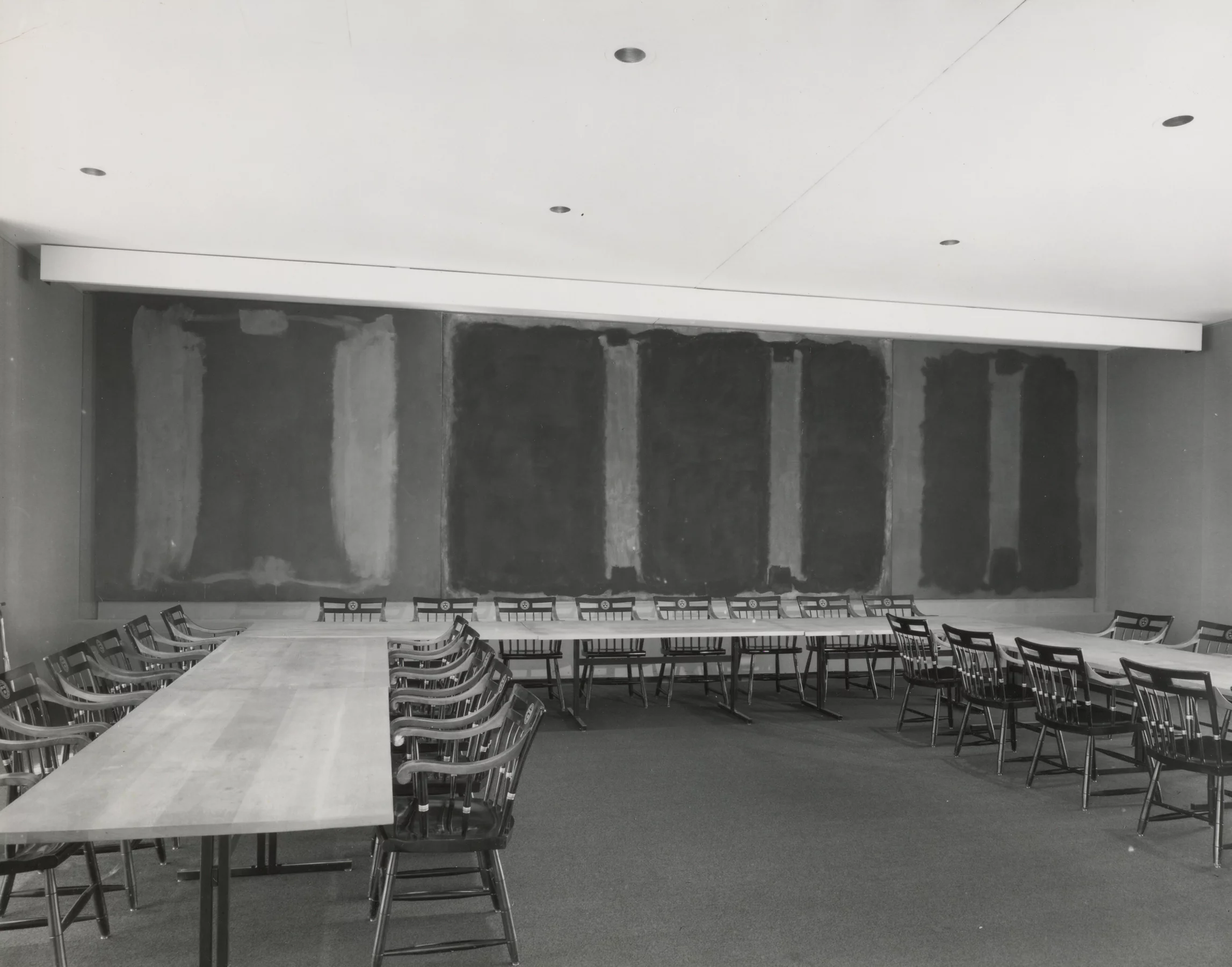 Mark Rothko’s Harvard Murals, Panel One, Panel Two, and Panel Three, Holyoke Center, January 1965 (Photo: Harvard University Archives)