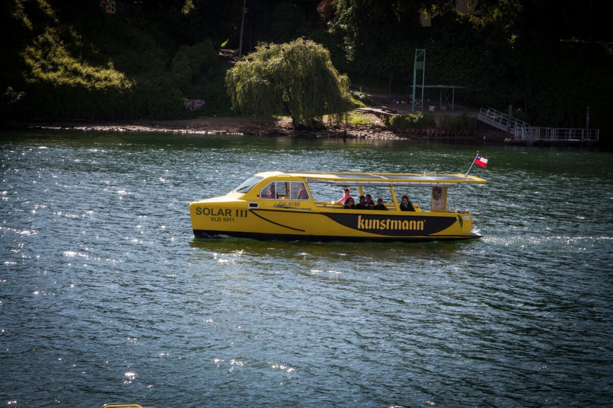 A solar-powered water taxi in action