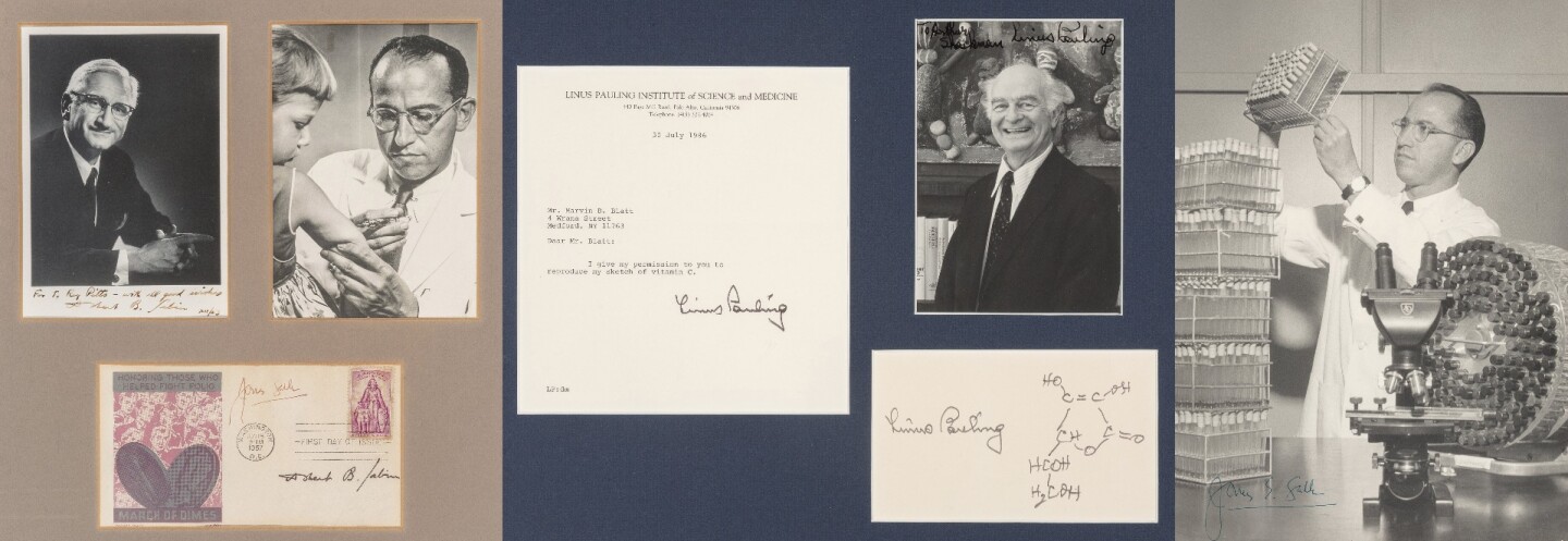 Yet another grouped lot of framed autographs heading for auction at Heritage Auctions is this trio of medical pioneers: Jonas Salk, Linus Pauling, and Albert Sabin.