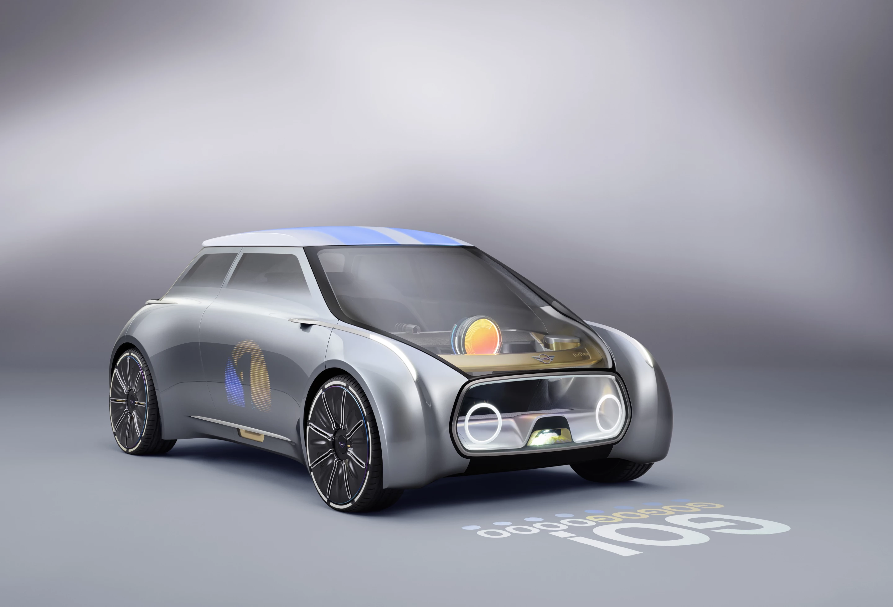 The round orb in the windscreen indicates that the car is being autonomously driven