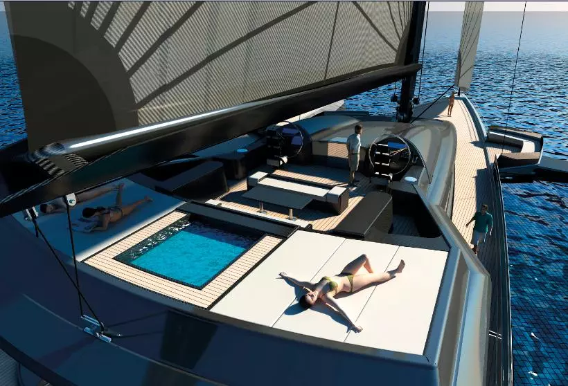 The fly bridge will offer a hot tub and deck space