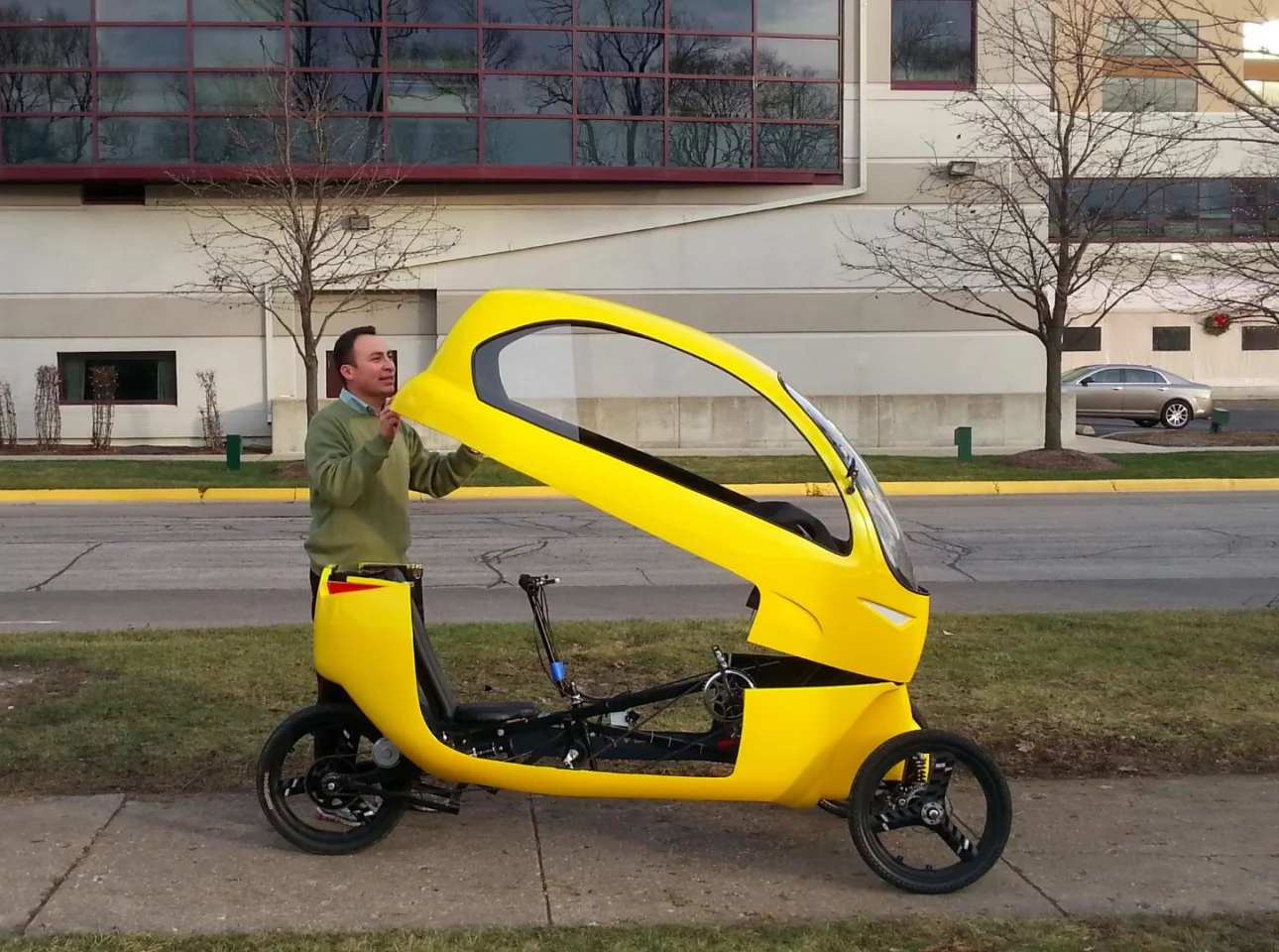 The Ego's canopy is hinged at the front, which is how users get in and out of the vehicle