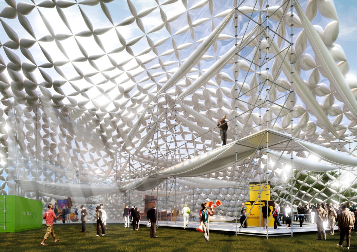 The Mobile Cultural Mobilizarte is a three-part inflatable portable pavilion
