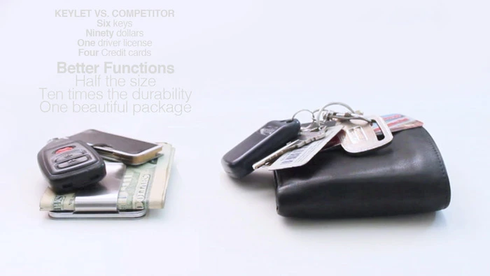 The KeyLet side-by-side with a normal wallet and key set-up
