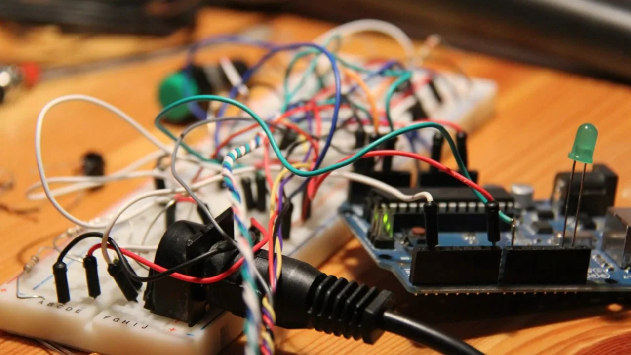 The custom circuitry initially worked out using a breadboard