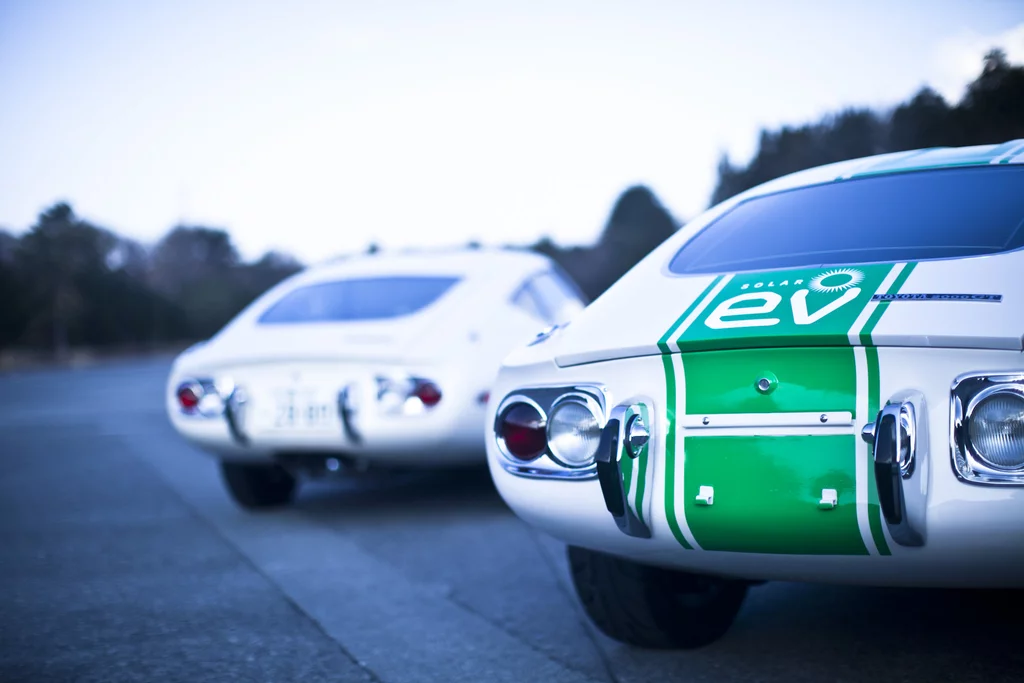 Side by side - an original 2000GT and the solar conversion