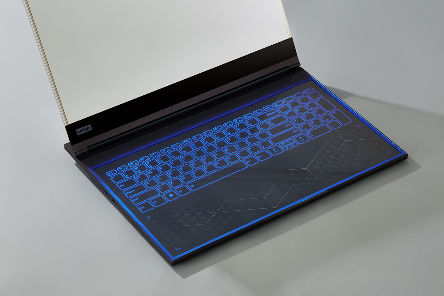 The concept lacks a physical keyboard, with users inputting text via a touch keyboard or drawing using a stylus pen