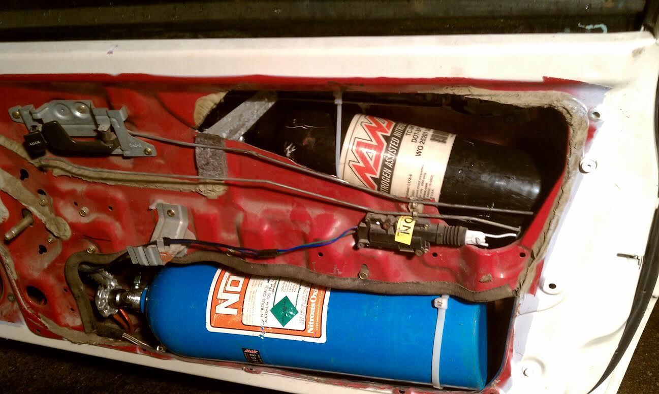 Hidden nitrous bottles. Luke's general strategy was to make the hardest charging, shittiest-looking sleeper car possible