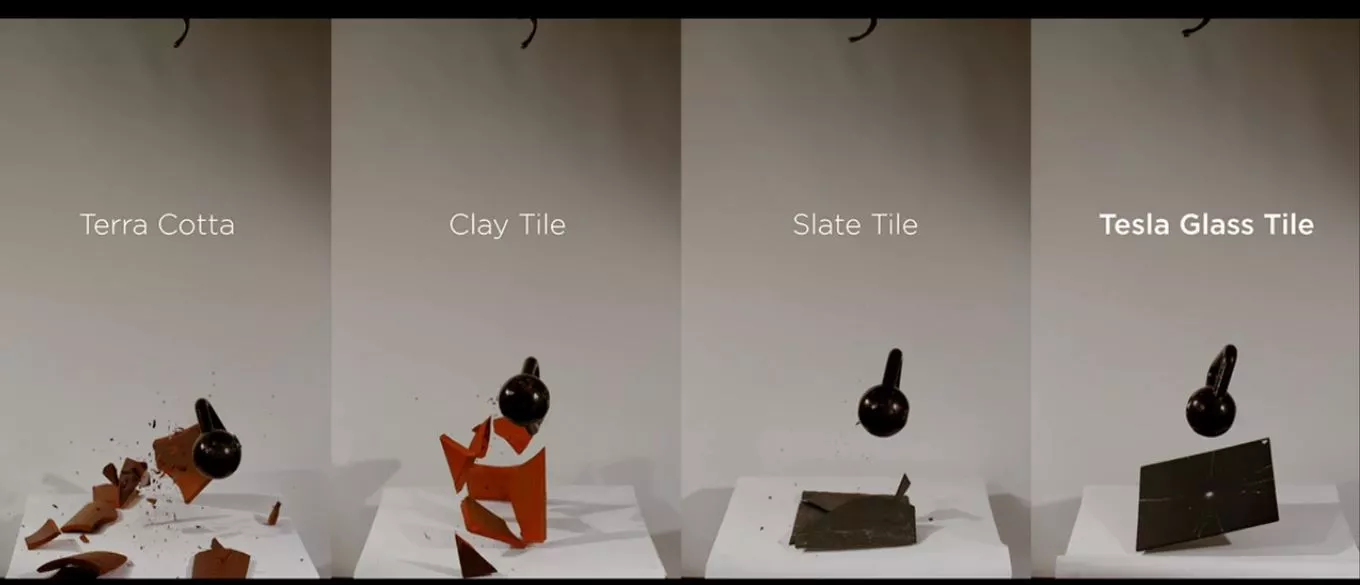 Tesla's glass solar tile in a smash test compared to other roofing tiles