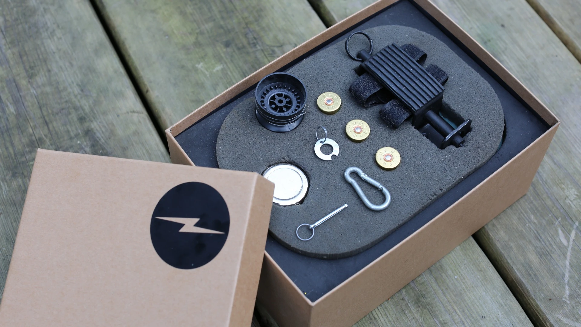 The basic Bike Mine kit comes with three saluting blanks and the hardware to set things up
