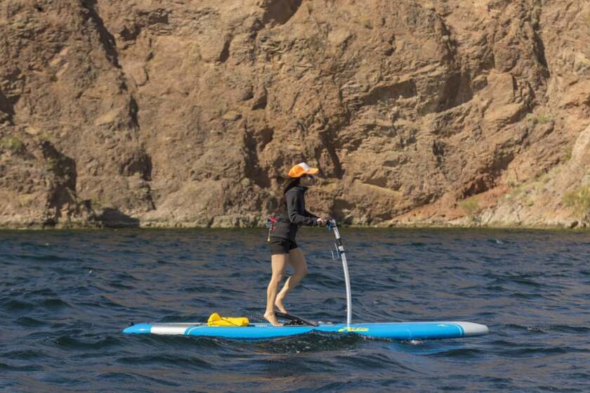 The Hobie Mirage Eclipse stand-up paddleboard trades paddling for pedaling