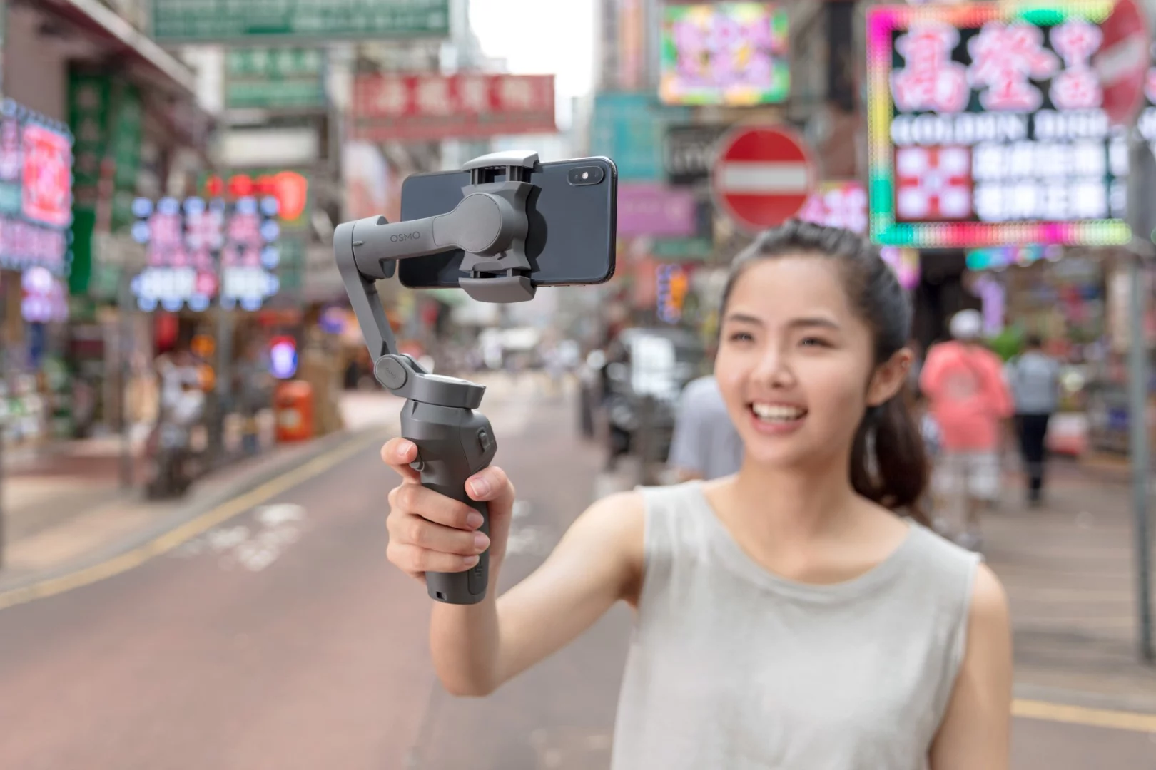 A trigger is used to lock orientation, rotate the gimbal for selfies and keep subjects in the center of the frame while using ActiveTrack subject tracking