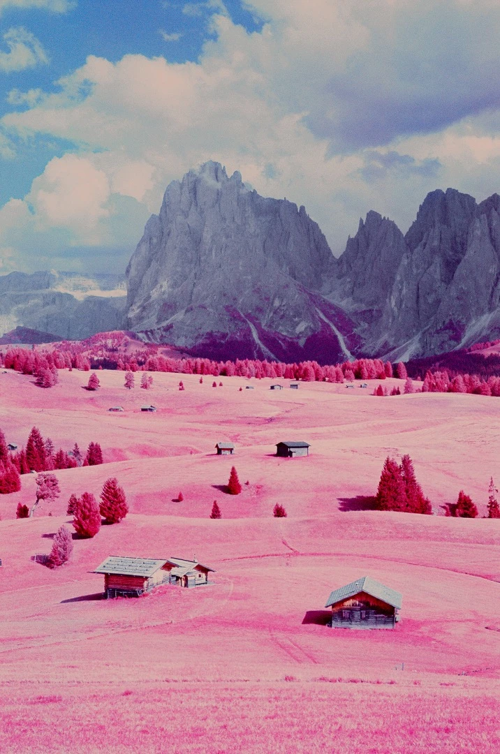 In 2017, two Italian photographers, Andrea and Francesco Padovani, hiked through the Dolomites and took a series of infrared photographs with some reclaimed old Kodak Aerochrome film stock (Credit: Andrea and Francesco Padovani / CC BY-NC-ND 4.0)