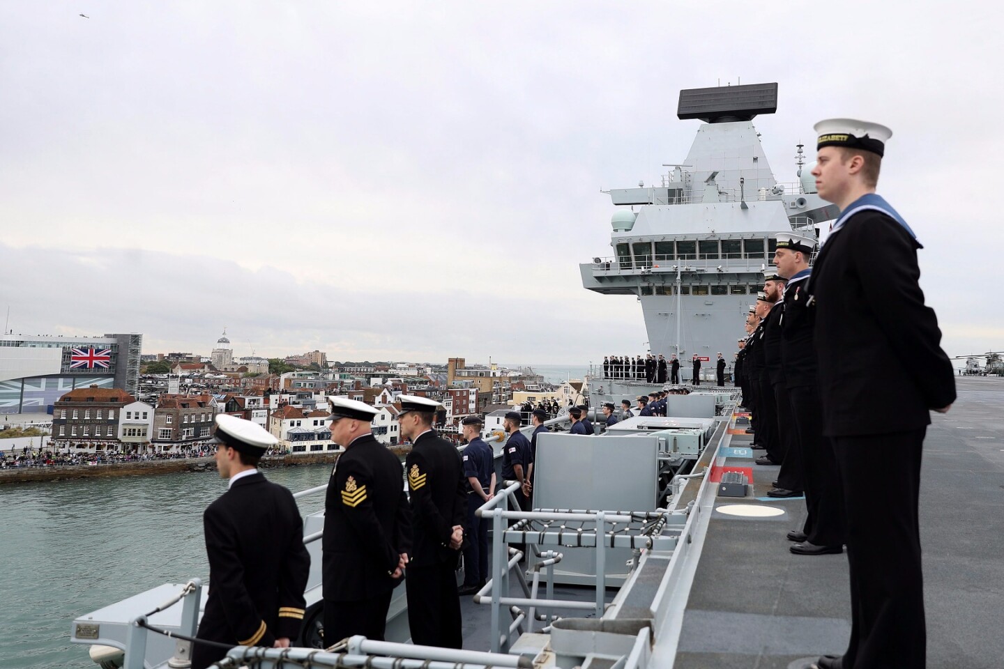 The crew of HMS Queen Elizabeth dressing ship