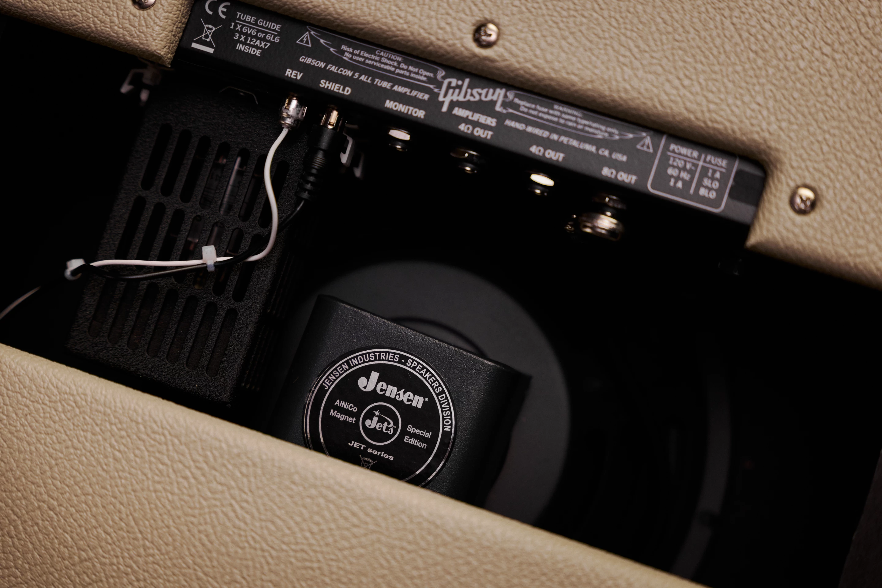 The Falcon 5 and Falcon 20 combo tube amplifiers each feature a single Jensen Blackbird 40 Alnico speaker