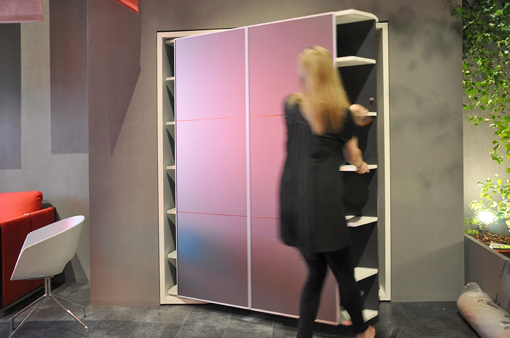 An old classic, this wall shelving features a hidden features