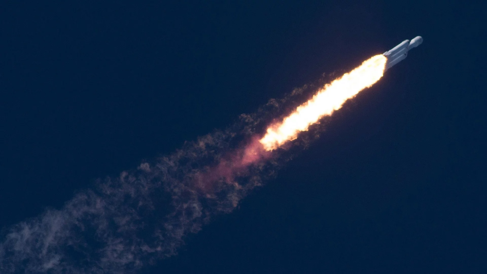 Falcon Heavy in flight during an earlier mission