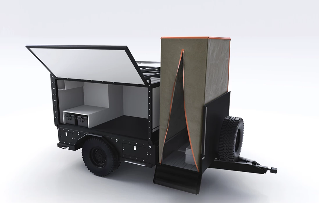 The driver side of the Camp Cube trailer is a large storage cabinet ready to swallow up luggage, gear and more