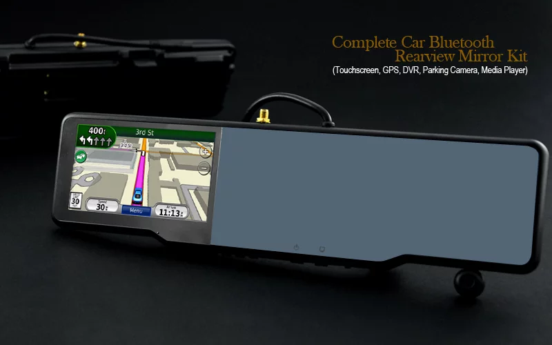 Complete Car Bluetooth Rearview Mirror Kit with GPS