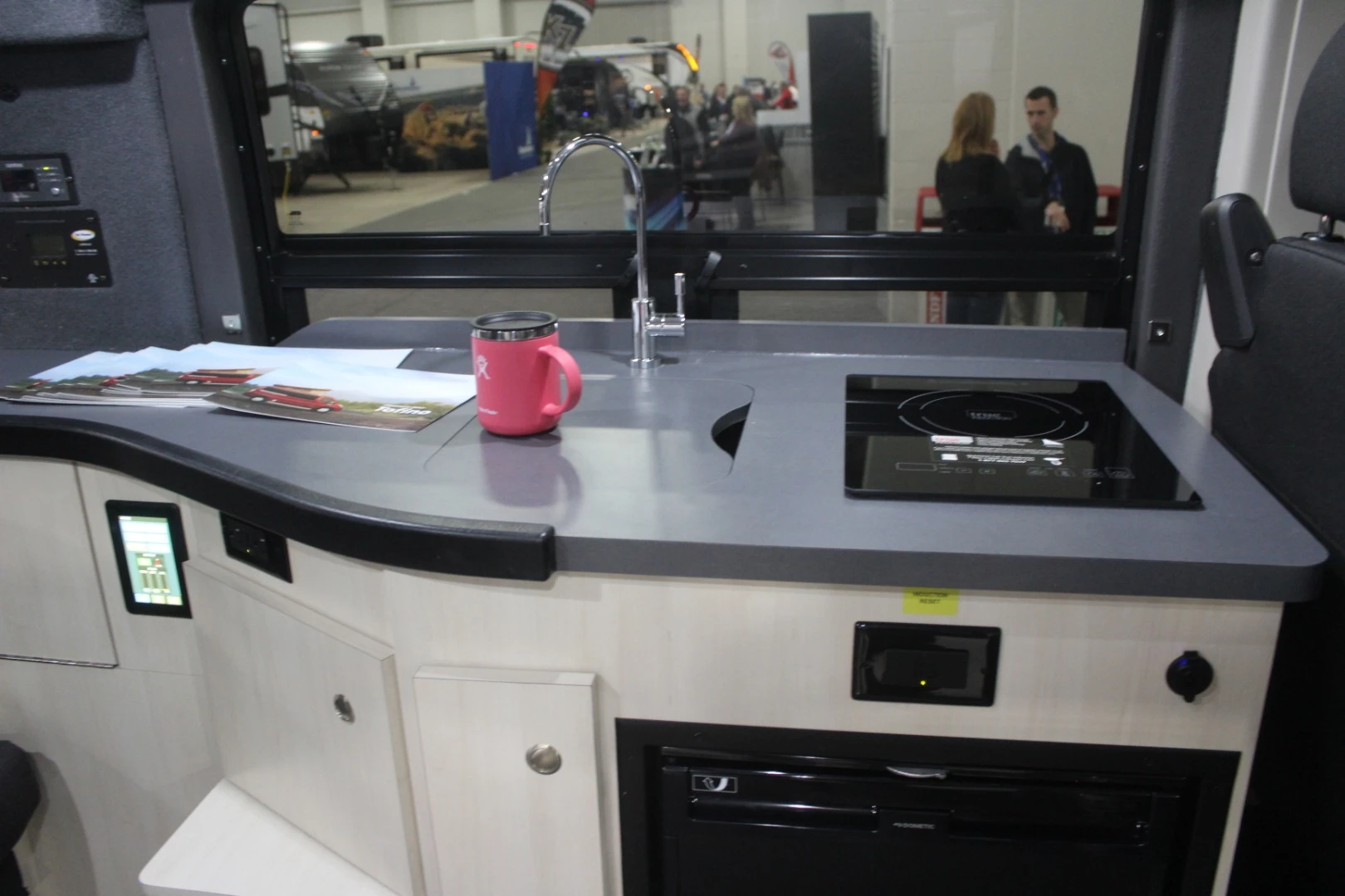 A big selling point of the Tofino is the standard lithium battery system running appliances like the fridge and induction cooktop