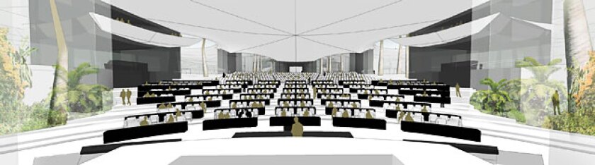 One of the garden's covered conference spaces