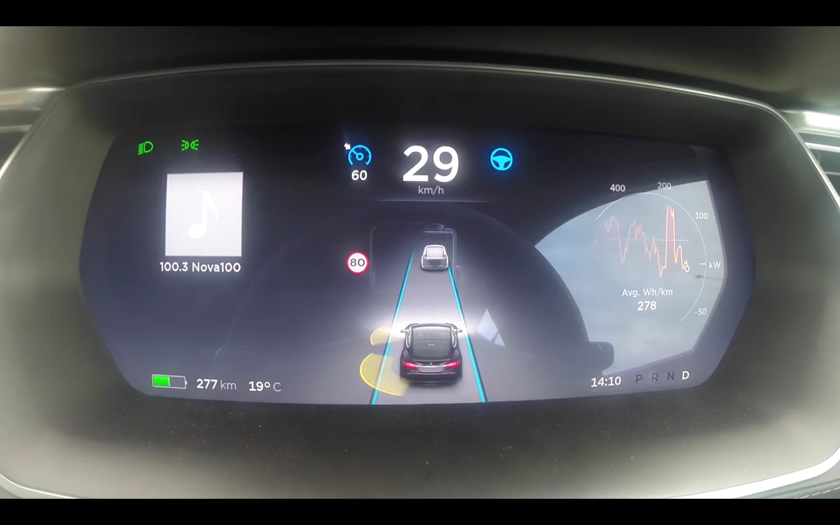 The Model S' driver display has been updated to include more information about what the radar is saying