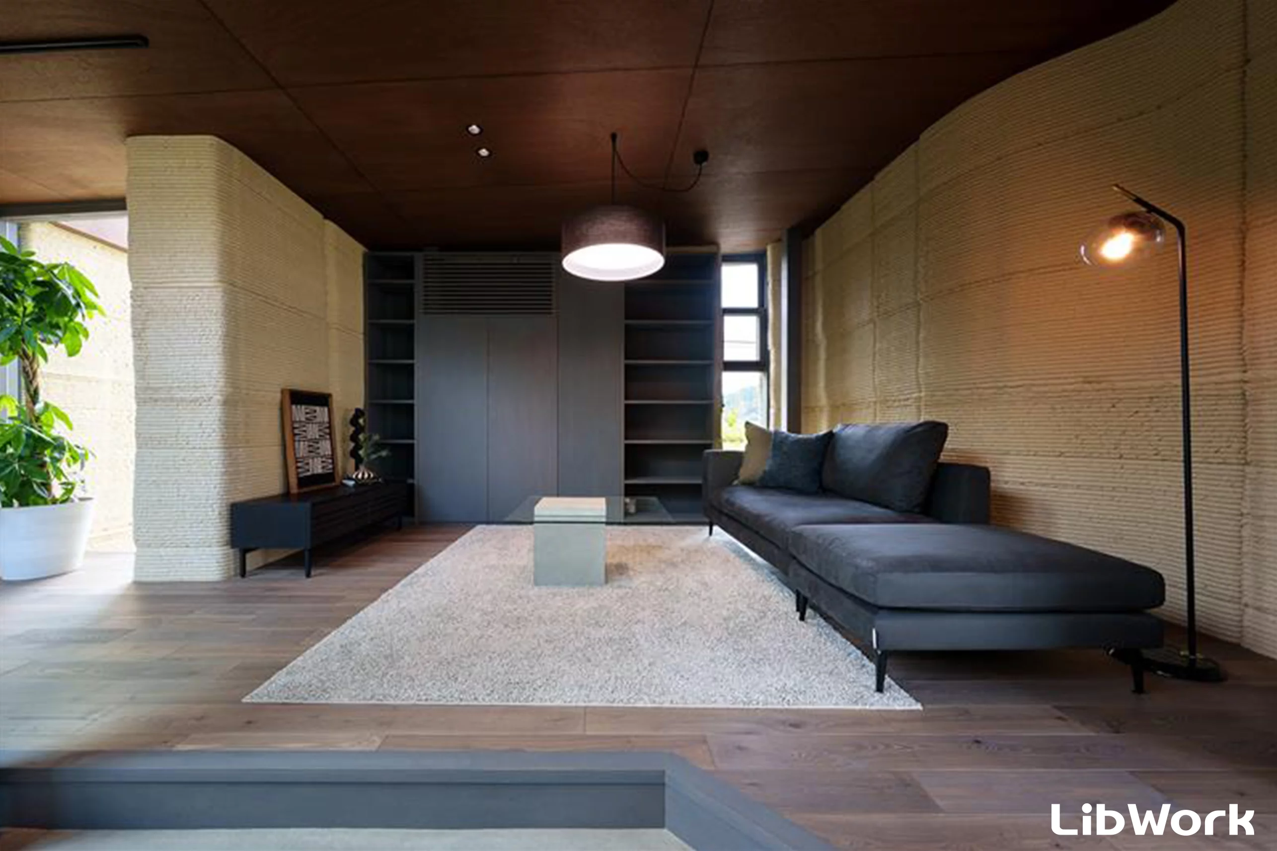 Lib Earth House Model B resembles other 3D-printed housing projects we've seen, with its ribbed walls and flat roof