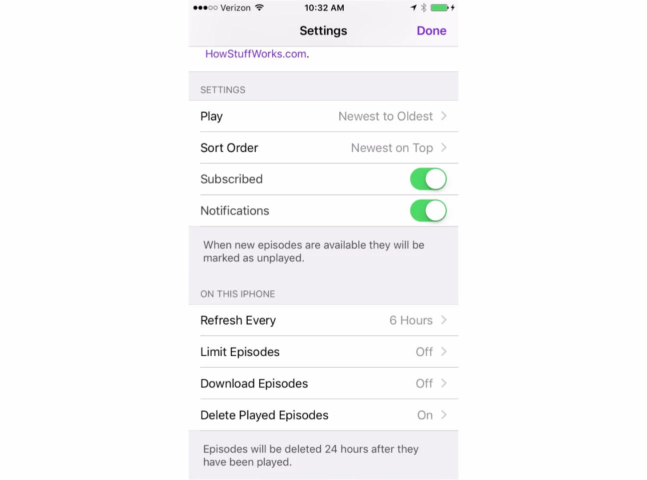 Settings > Podcasts