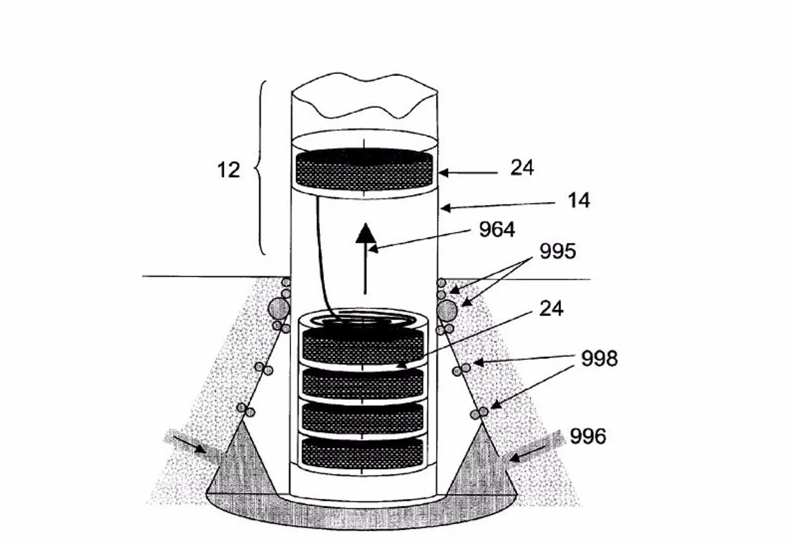 Patent drawing showing the base of the tower and flywheels awaiting installation