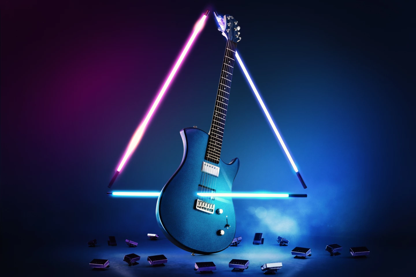 Humbucker-sized pickups mounted to a proprietary frame can be swapped out in seconds