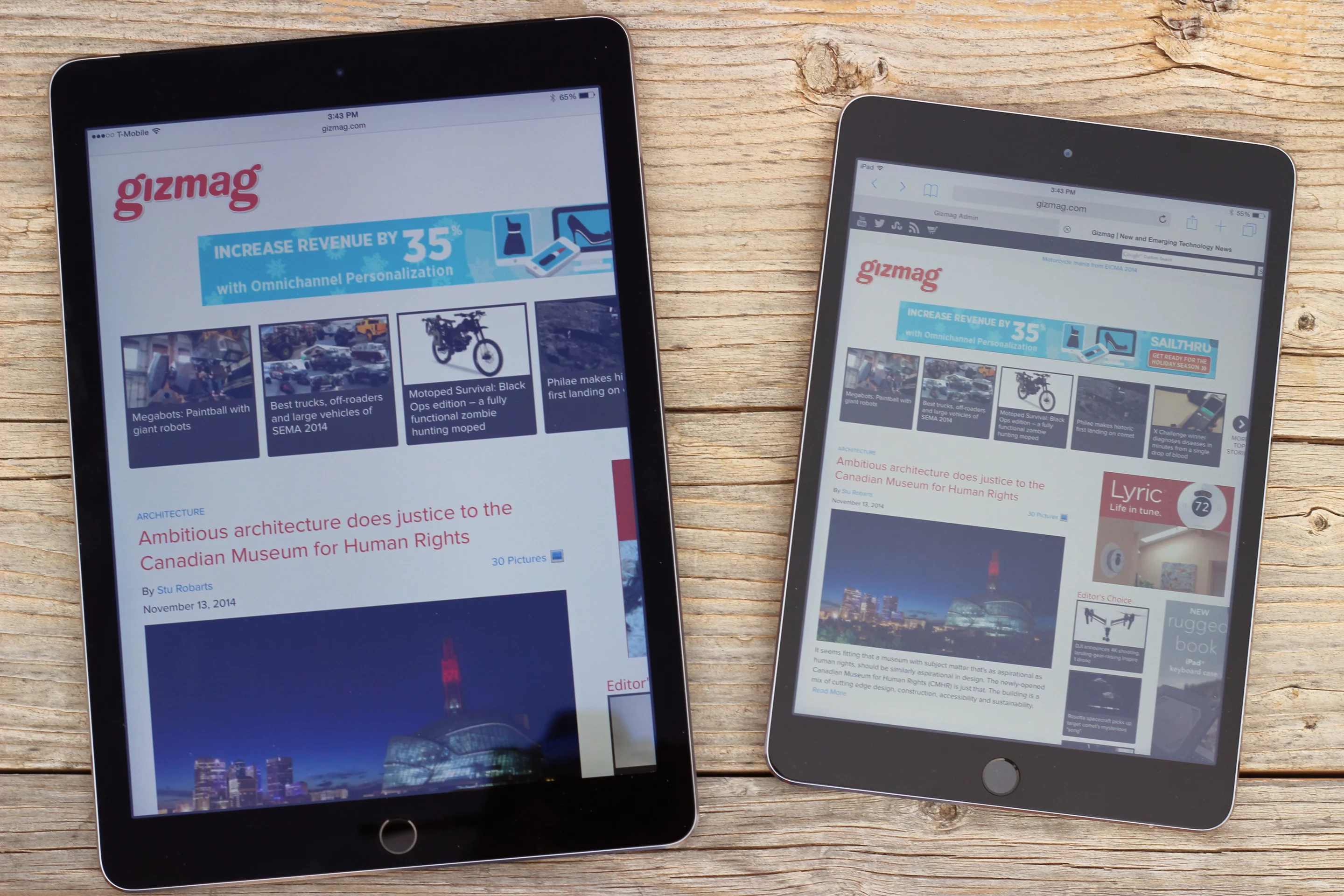iPad Air 2 (left) with the iPad mini 3 (Photo: Will Shanklin/Gizmag.com)